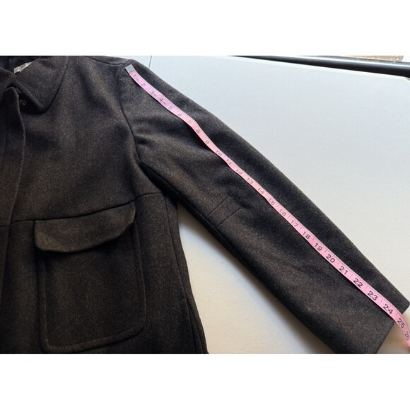 J Crew Wool Blend Trench Coat Jacket Women Size L Heather Gray Zip Front Pockets - Picture 8 of 12